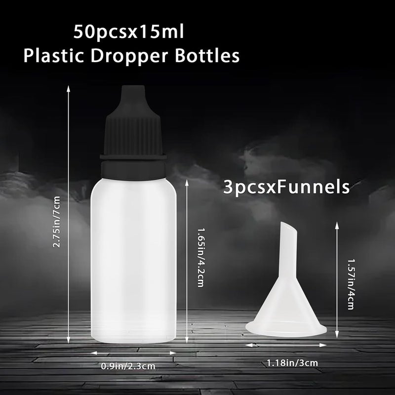 Bcautay 50Pcs Small Empty Squeeze Dropper Bottles Plastic Thin Tip Dropper Bottles 15ML Portable Squeezable Liquid Dropper with Cap and Plug for Oil Liquid Storage (Black) - Image 2